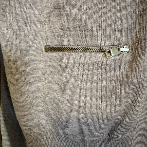 Ann Taylor Long Sleeve Beige Sweater w/ Gold Zip Up and Pocket Details 100% Wool - Picture 7 of 16